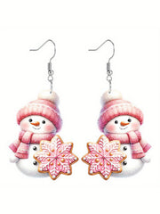 Sequin Acrylic Cartoon Christmas Snowman Earrings