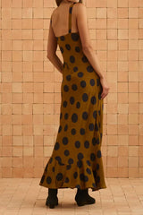 Caramel Polka Dot Cami Mermaid Maxi Dress
