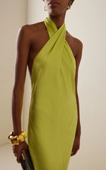 Olivia Cross-Halter Satin Maxi Dress