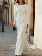 Sculpted Floral-Accent Long Sleeve Gown
