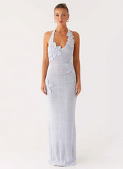 Novalee Flower Crochet Maxi Dress - Blue