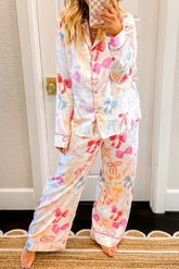 Bow Long Sleeve and Pants Pajama Set