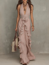Quiet Romance Ruffle Bare Rose Halter Flow Maxi Dress