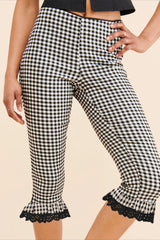 Plaid Lace Ruffle Cropped Skinny Pants