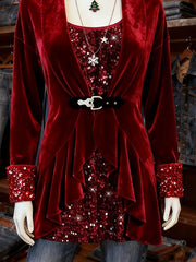 Women's Casual Christmas Splicing Contrast Color Two-Piece Top