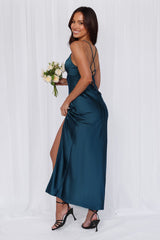 The Sophia Satin Maxi Dress Teal