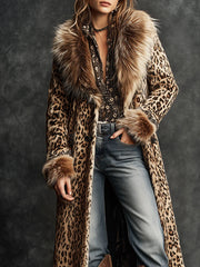 Vintage Boho Leopard Faux Fur Longline Coat