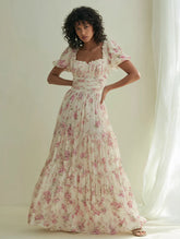 Floral Smocked Bodice Puff Sleeve Maxi Dress