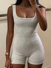 Square Neck Ribbed Form-Fitting Sleeveless Romper