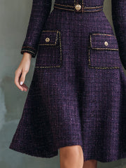 Vintage Buttons Chanel Style Tweed Midi Dress