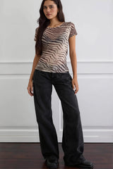 Animal Print Mesh Sheer T-shirt