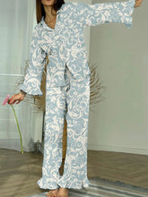 Women's Vintage Floral Print Ruffle Pajama Set