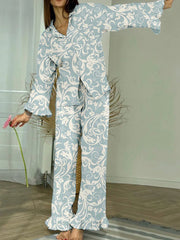 Women's Vintage Floral Print Ruffle Pajama Set