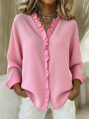 Women's Casual Cotton And Linen Ruffle Shirt