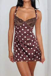 Sexy Polka Dot Spaghetti Strap V-Neck Ruffle A-Line Lace Mini Dress