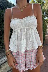 Embroidery Ruched Lace Cami Top