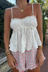 Embroidery Ruched Lace Cami Top