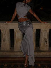 Back Crop Top & Sequin Waist Maxi Skirt Two-Piece Set