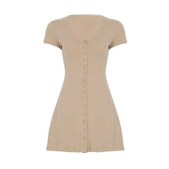 Boho V-Neck Button-Front Knit Bodycon Mini Dress