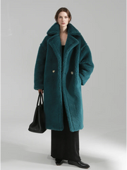 Oversized Teddy Fleece Coat for Women – Thick Shearling Jacket with Full Lining and Alpaca Wool Blend for Fall Winter