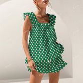 Colordate Pink Polka Dot Print Short Tank Top Shorts Pajama Set