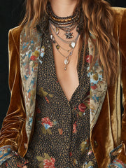 Vintage Lapel Velvet Floral Print Patchwork Blazer