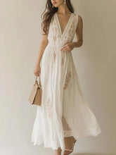 Bohemian Embroidered Sleeveless Chiffon Maxi Dress