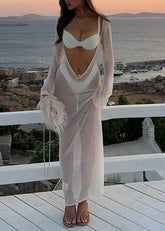 Sheer Knit Long Sleeve Maxi Dress