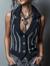 Bohemian Style Navy Blue Contrast Striped Knitted Slim Vest