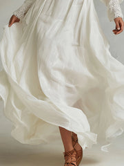 Elegant Shinny Chiffon Lace Splicing Maxi Dress