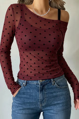 Polka Dot Cold Shoulder Long Sleeve Top