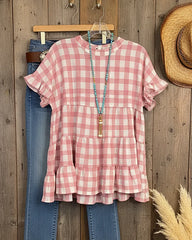 Gingham Ruffle Tiered Babydoll Top