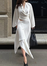Cowl Neck Asymmetric Draped Skirt Set