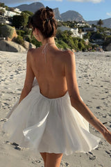 Elegant Halter Metal Button Backless Mini Dress