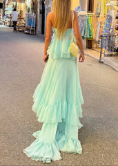 Strapless Twist-Knot Tiered Ruffle Chiffon Two-Piece Set