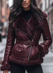 Regal Plum Shearling-Lined Moto Jacket