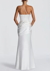 One Shoulder Cutout Ruched Satin Maxi Gown