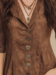 Chestnut Micro-suede Vintage Button Shirt