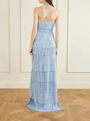 Ethereal Skies Tiered Halter Maxi Dress