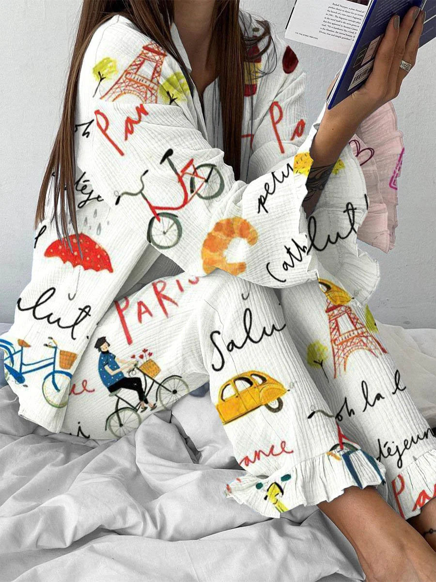 Women's Paris Travel Pink Pajama Set