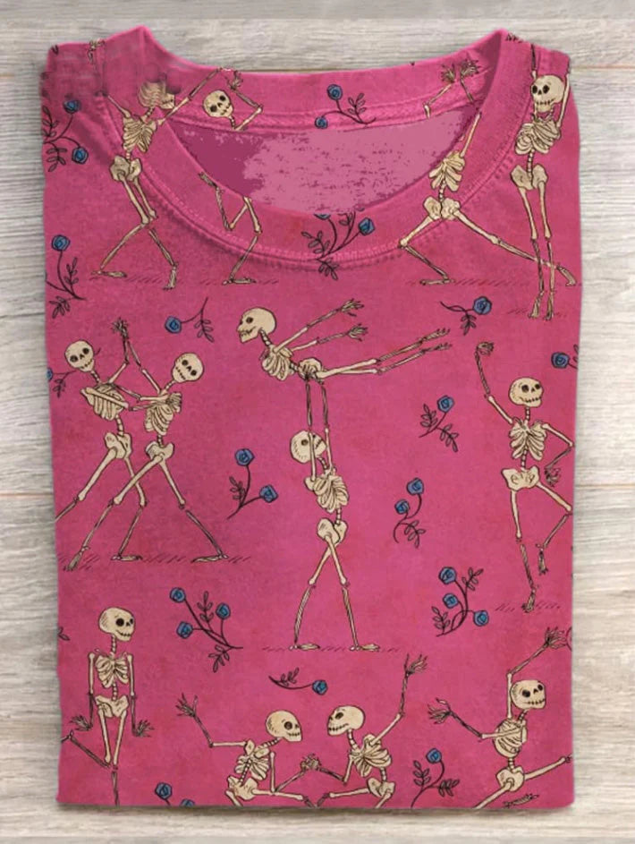 Dancing Skeletons Printed Crew Neck Women's T-shirt