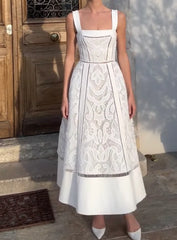 Lace Embroidery Suspender Maxi Dress