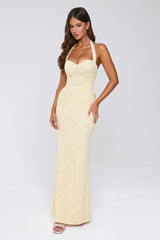 Delicate Daydream Halter Lace Maxi Dress Yellow