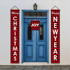 New Christmas Decoration Supplies Plaid Door Curtain Hanging Flag Door Hanging Party Atmosphere Layout Couplet Hanging Flag