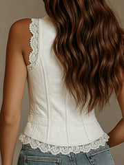 Vintage Faux Leather Lace Vest