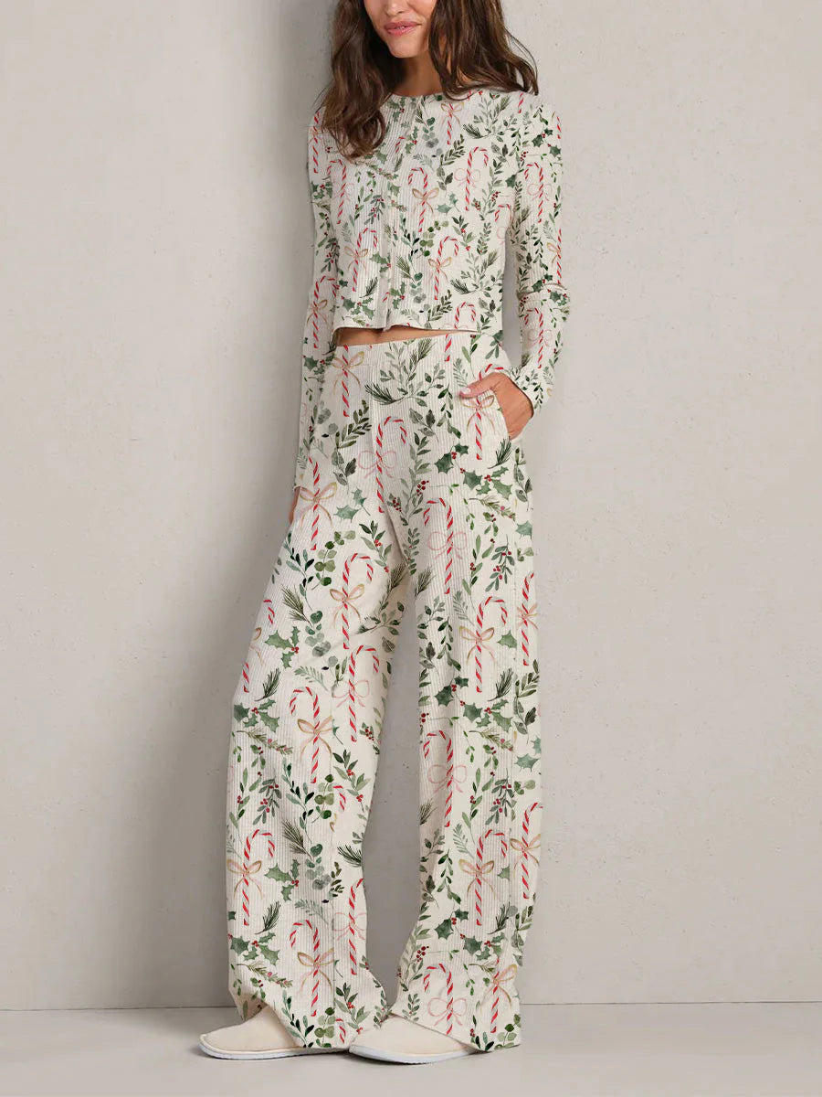 Colordate Women's Christmas Elements Print Long Sleeve Suit