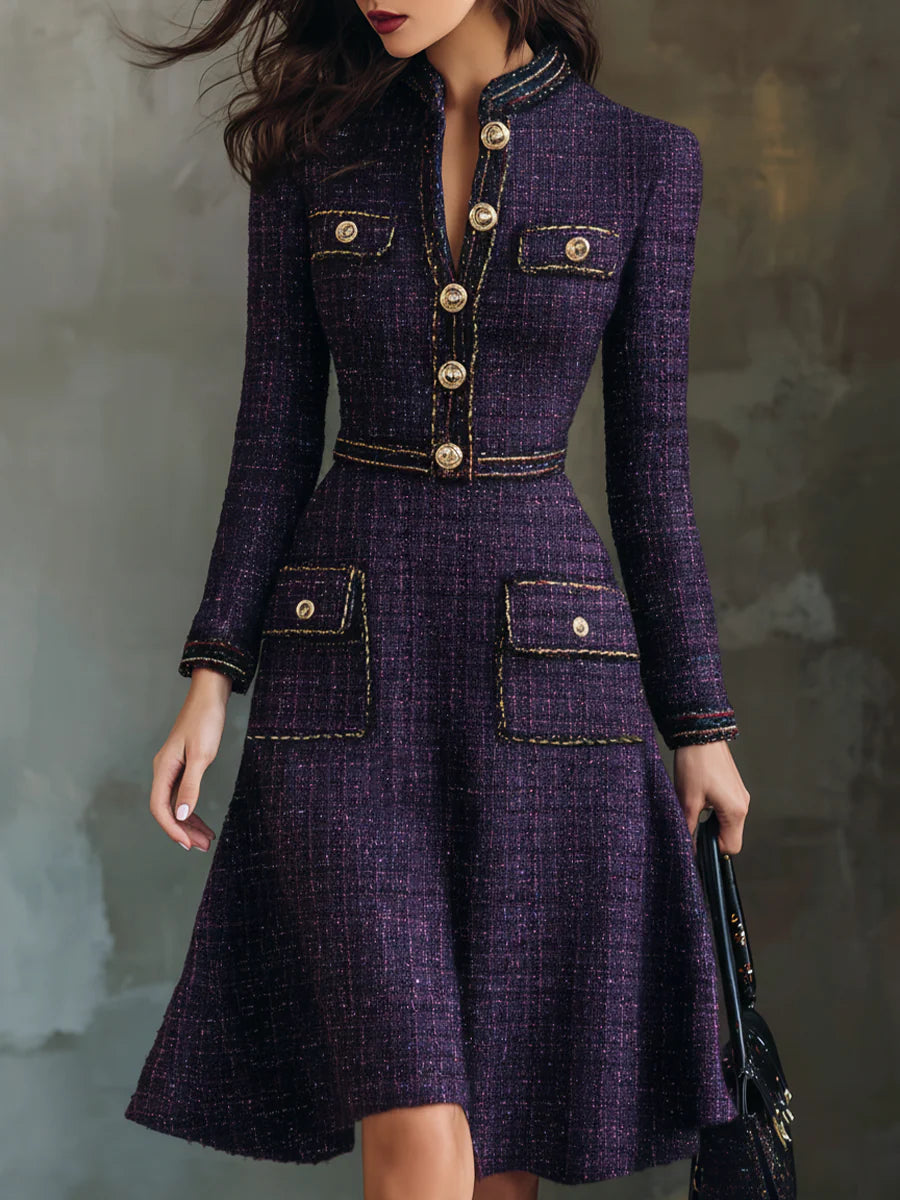 Vintage Buttons Chanel Style  Tweed Midi Dress
