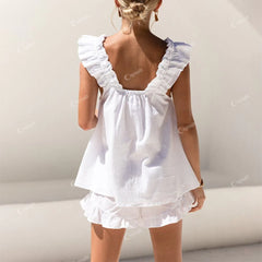 Short Tank Passionate Lily Pattern Top Shorts Pajama Set