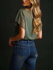 Vintage Embroidered Chiffon Short Sleeve Shirt