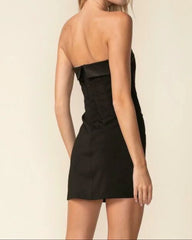 See You There Black Mixed Media Strapless Mini Dress